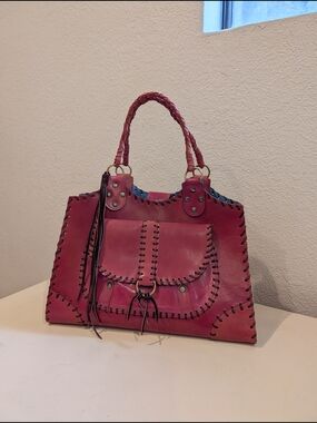 T-Bags Designer-Style Pink Braided Handle Leather Tote